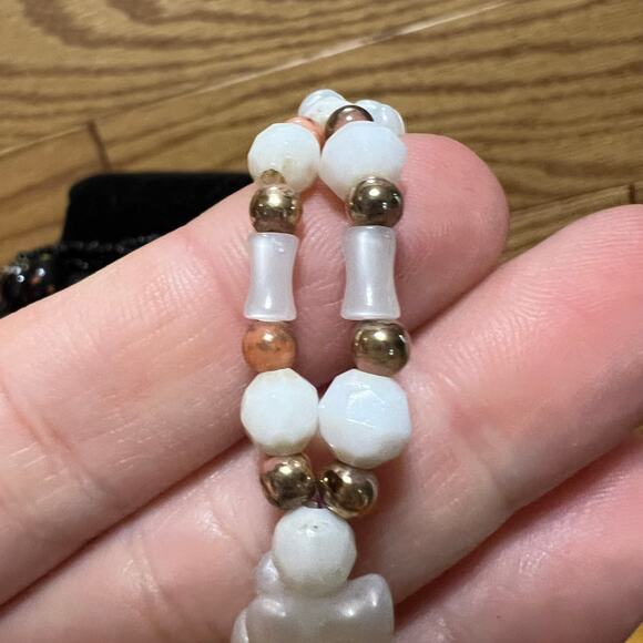 Vintage Seed Beaded Layered Necklace 2 MCM White Black Floral Handmade Beads - Picture 10 of 15